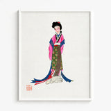 Framed Illustration Traditional East Asian Woman Ornate Pink Tang Dynasty Opulence, Qing Manchu, Fashion Art