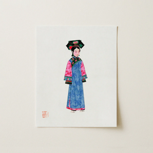 Noblewoman - Manchu Fashion Art Print / Canvas Delicate Watercolor Illustration Woman Traditional Chinese Attire Intricate Qing Dynasty