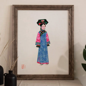 Noblewoman - Manchu Fashion Art Print / Canvas Framed Artwork Woman Traditional Chinese Dynasty Attire Qing Manchu, Manchu Fashion, Fashion