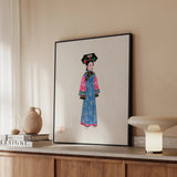 Noblewoman - Manchu Fashion Art Print / Canvas Framed Illustration Woman Traditional Chinese Attire Intricate Floral Qing Dynasty Manchu,