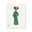 Noblewoman Manchu Fashion Art Print, Traditional Chinese Illustration Figure Ornate Green Robe Floral