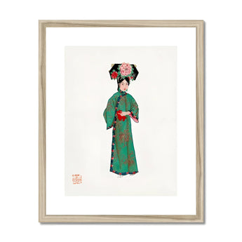 Noblewoman - Manchu Fashion Art Print, Traditional Chinese Art Print Woman Green Floral Robe