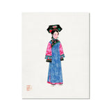 Noblewoman - Manchu Fashion Art Print, Watercolor Illustration Dynasty Woman Traditional Blue Pink Robe