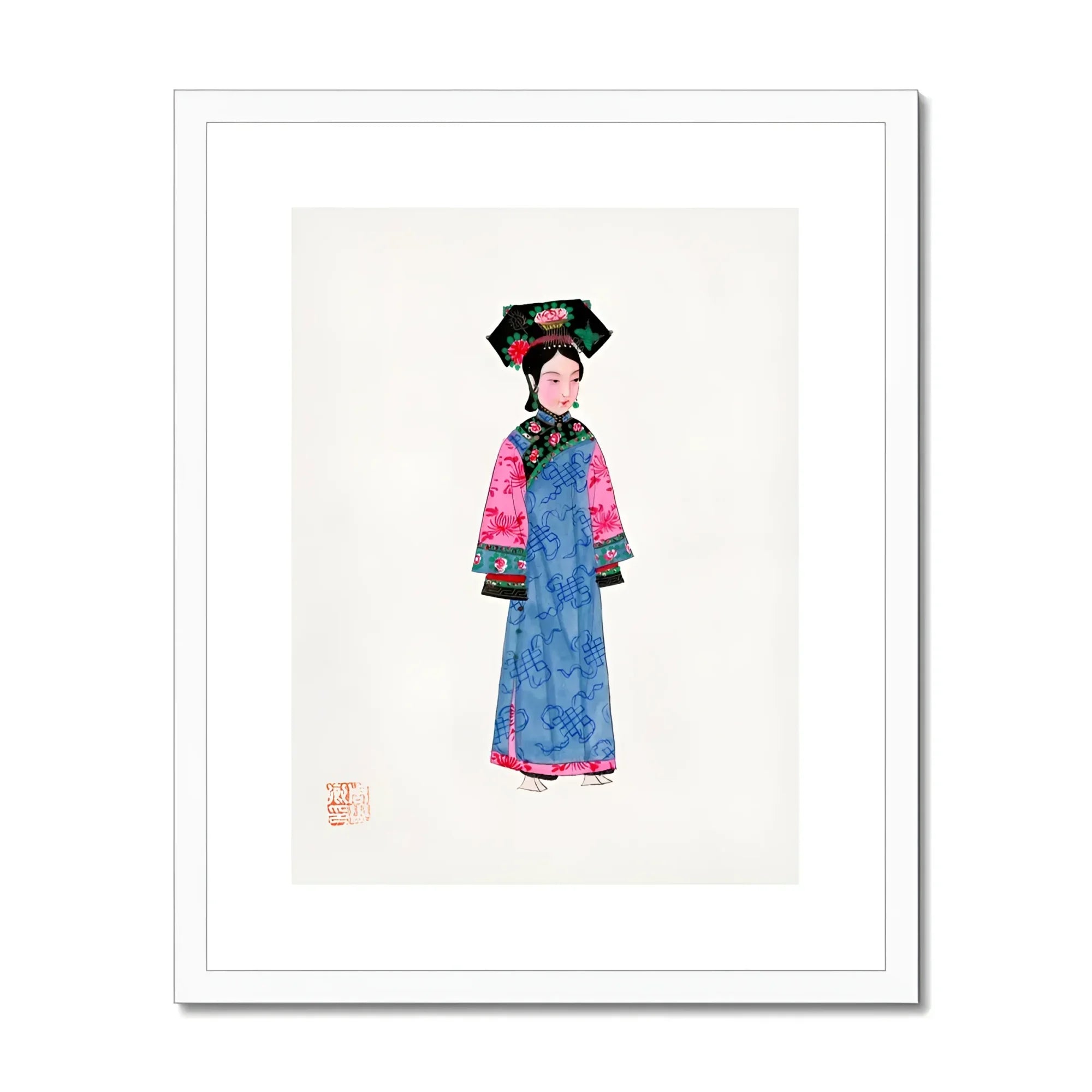 Noblewoman - Manchu Fashion Art Print, Watercolor Illustration Figure Traditional Chinese Dynasty Court Dress
