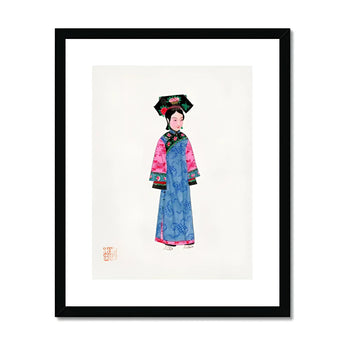Noblewoman - Manchu Fashion Art Print, Watercolor Illustration Figure Traditional Chinese Dynasty Clothing Blue