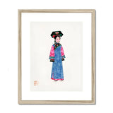 Noblewoman - Manchu Fashion Art Print, Watercolor Illustration Figure Traditional Dynasty Chinese Dress Blue