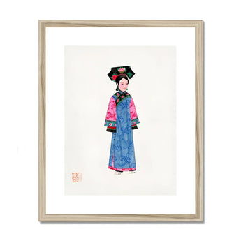 Noblewoman - Manchu Fashion Art Print, Watercolor Illustration Figure Traditional Dynasty Chinese Dress Blue
