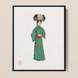 Noblewoman - Manchu Fashion Framed Canvas, Framed Artwork Woman Traditional Chinese Attire Elaborate Floral