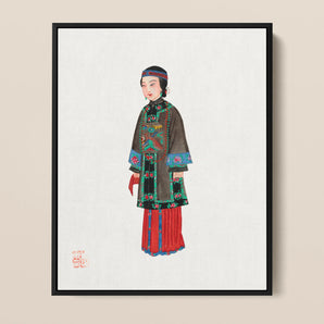 Noblewoman - Qing Dynasty Art Framed Canvas, Framed Painting Woman Traditional Chinese Attire Colorful Embroidered