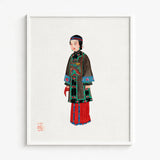 Framed Illustration Woman Traditional Chinese Attire Intricate Embroidery Qing Dynasty Manchu, Fashion Art, Ethnic