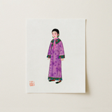 Noblewoman - Qing Dynasty Art Print / Canvas Delicate Illustration Print Woman Traditional Attire Long Purple Qing Dynasty Elegance, Late