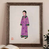 Noblewoman - Qing Dynasty Art Print, Framed Painting Woman Traditional Chinese Attire Purple Robe