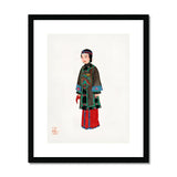Noblewoman - Qing Dynasty Art Print, Traditional Chinese Illustration Figure Green Coat Red Robes