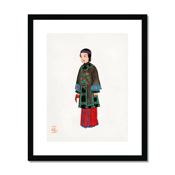 Noblewoman - Qing Dynasty Art Print, Traditional Chinese Illustration Figure Green Coat Red Robes
