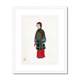 Noblewoman - Qing Dynasty Art Print, Traditional Chinese Illustration Figure Green Coat Red Robes