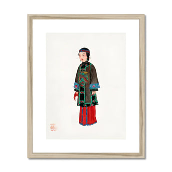 Noblewoman - Qing Dynasty Art Print, Traditional Chinese Illustration Figure Green Robe Red Pants