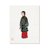 Noblewoman - Qing Dynasty Art Print, Traditional Chinese Illustration Figure Ornate Green Robe Blue