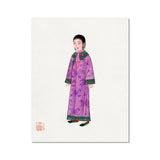 Noblewoman - Qing Dynasty Art Print, Traditional Chinese Watercolor Illustration Figure Purple Robe Bamboo