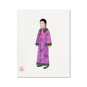 Noblewoman - Qing Dynasty Art Print, Traditional Chinese Watercolor Illustration Figure Purple Robe Bamboo