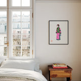 Noblewoman - Qing Dynasty Fashion Art Framed Canvas, Bright Bedroom Corner White Bedding Wooden Nightstand Framed