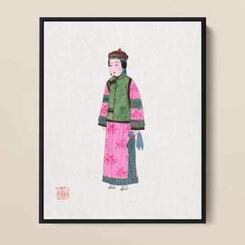 Adlige Frau – Modekunstdruck der Qing-Dynastie / Leinwand, 11x14’’ / 28x36cm / Schwarzer Rahmen, Poster-Drucke & visuelle Kunstwerke, Toby Leon