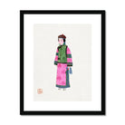 Noblewoman Qing Dynasty Fashion Art Print, Traditional Chinese Figure Green Vest Pink Patterned Robe