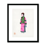 Noblewoman - Qing Dynasty Fashion Art Print, Traditional Chinese Figure Green Vest Pink Patterned Robe