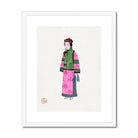 Noblewoman Qing Dynasty Fashion Art Print, Traditional Chinese Watercolor Illustration Figure Green Vest Pink