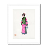Noblewoman - Qing Dynasty Fashion Art Print, Traditional Chinese Watercolor Illustration Figure Green Vest Pink