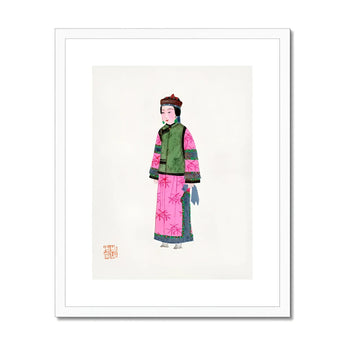 Noblewoman - Qing Dynasty Fashion Art Print, Traditional Chinese Watercolor Illustration Figure Green Vest Pink