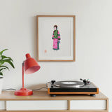Noblewoman - Qing Dynasty Fashion Art Print, Turntable Black Platter Wooden Base Sits Cabinet Alongside
