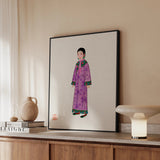 Noblewoman - Qing Dynasty Manchu Framed Canvas, Framed Artwork Figure Traditional Purple Chinese Robe Decorative
