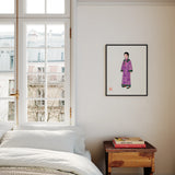 Noblewoman - Qing Dynasty Manchu Framed Canvas, Bright Bedroom Corner Tall Window White Bedding Wooden