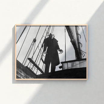 Black-and-white Framed Poster Classic Horror Movie Character Ship’s Nosferatu Steps, Coat Bristling, Small Buttons