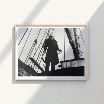 Black-and-white Framed Photograph Classic Horror Movie Character Ship’s Nosferatu Steps, Coat Bristling, Small Buttons
