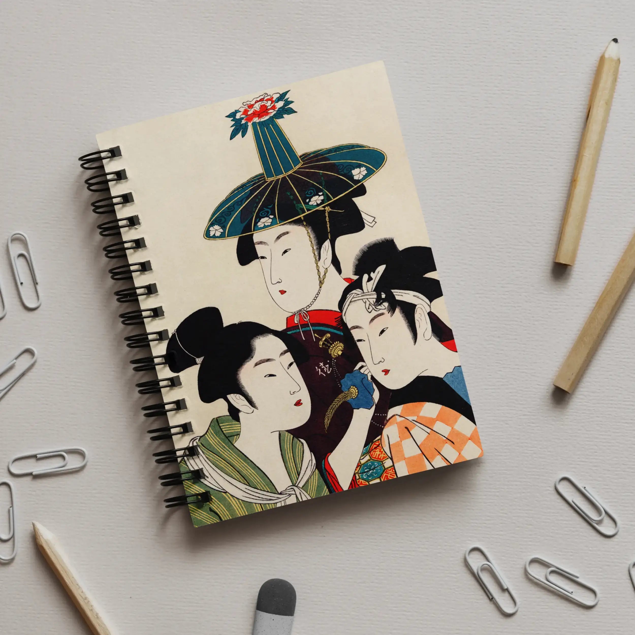 3 Young Men or Women - Utamaro Edo Ukiyo-e Art Notebook A5 / Graph Notebooks & Notepads