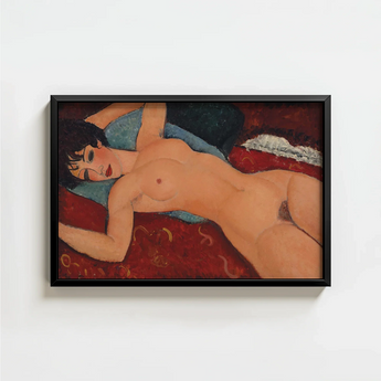 Black-framed Reproduction Nude Woman Red Blue Patterned Fabric Modigliani’s Nu Couché, Day Paris Police, Marched, Berthe Weill’s Gallery,