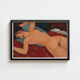 Black-framed Reproduction Nude Woman Red Blue Patterned Fabric Modigliani’s Nu Couché, Day Paris Police, Marched, Berthe Weill’s Gallery,