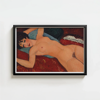 Black-framed Reproduction Nude Woman Red Blue Patterned Fabric Modigliani’s Nu Couché, Day Paris Police, Marched, Berthe Weill’s Gallery,