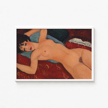 Framed Painting Nude Woman Red Blue Patterned Fabric Modigliani’s Nu Couché, Day Paris Police, Marched, Berthe Weill’s Gallery, Bobbed Hair