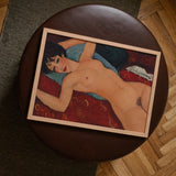 Nu Couche - Amedeo Modigliani Art Print / Canvas Framed Painting Nude Woman Red Blue Fabric Rendered Modigliani’s Nu Couché, Day Paris