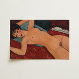 Nu Couche - Amedeo Modigliani Art Print / Canvas Rectangular Canvas Painting Nude Woman Dark Hair Red Modigliani’s Nu Couché, Day Paris
