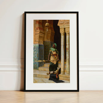 Nubian Guard - Ludwig Deutsch Orientalism Art Print / Canvas, 12x18’’ / 31x46cm / Black Frame / Matboard, Posters Prints & Visual Artwork,