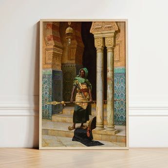 Nubian Guard - Ludwig Deutsch Orientalism Art Print / Canvas Framed Painting Figure Ornate Earth-toned Attire Intricately Decorated, Prints