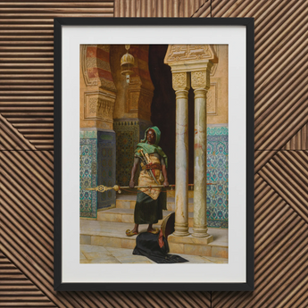 Nubian Guard - Ludwig Deutsch Orientalism Art Print / Canvas Black-framed Art Print Detailed Painting Ornate Architectural Scene Ludwig