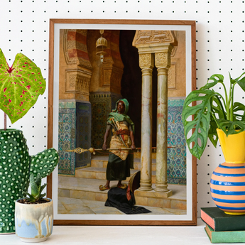 Nubian Guard - Ludwig Deutsch Orientalism Art Print, Framed Orientalist Painting Figure Traditional Middle Eastern Dress