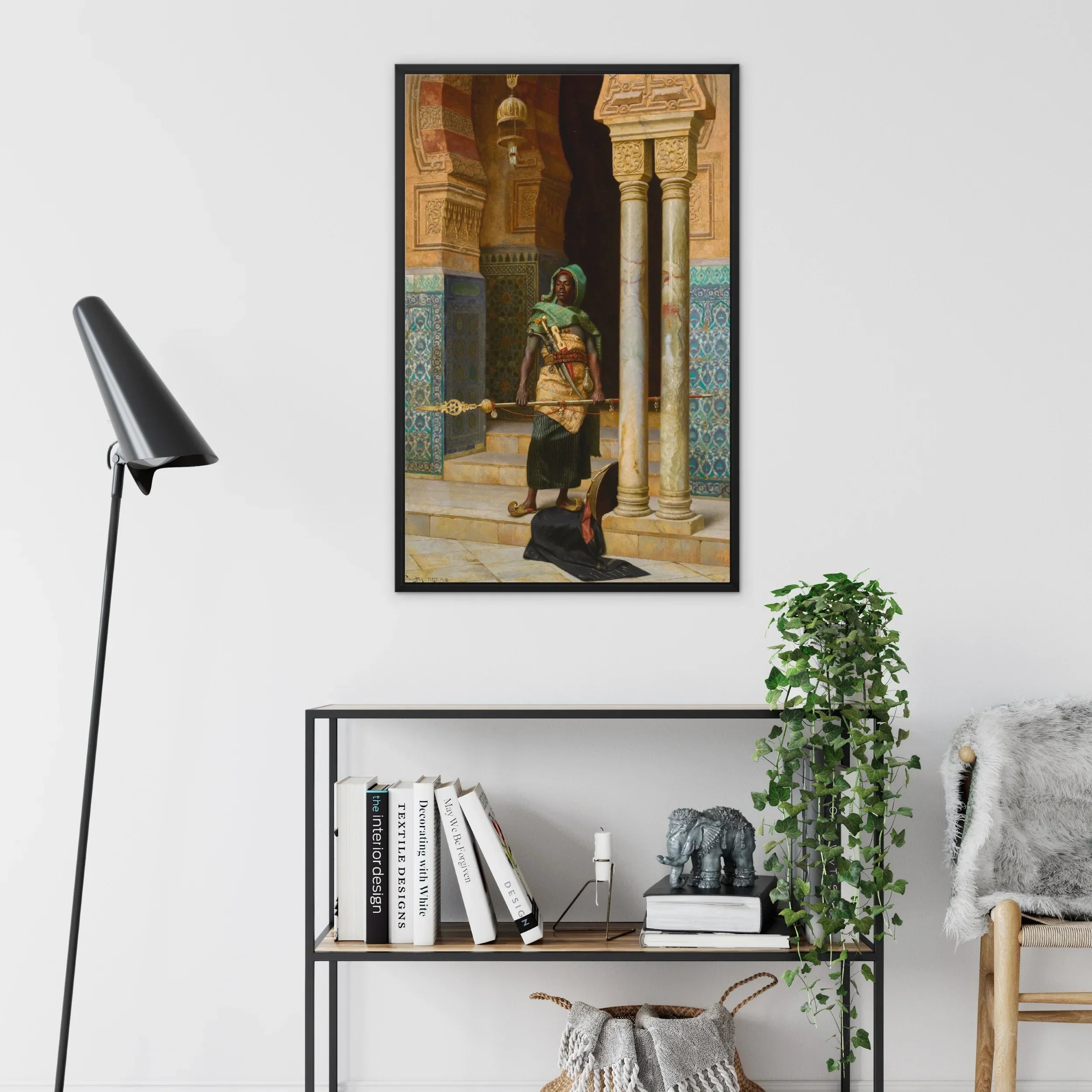 Nubian Guard Ludwig Deutsch Orientalist Framed Canvas, Framed Classical Painting Figure Traditional Middle Eastern Dress