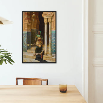 Nubian Guard Ludwig Deutsch Orientalist Framed Canvas, Framed Orientalist Painting Figure Traditional Middle Eastern Dress