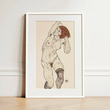 Nude in Black Stockings - Egon Schiele Art Print / Canvas, 12x18’’ / 31x46cm / White Frame / Matboard, Posters Prints & Visual Artwork,