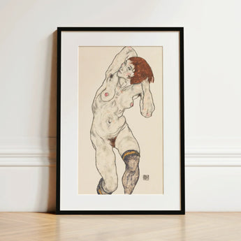 Nude in Black Stockings - Egon Schiele Art Print / Canvas, Egon Schiele’s Nude, Black Stockings Art, Schiele Art Print